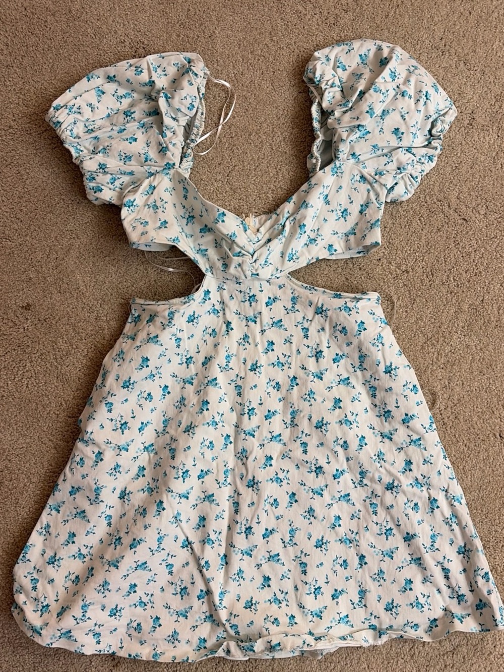 Zara Floral Cutout Dress in Light Blue and White